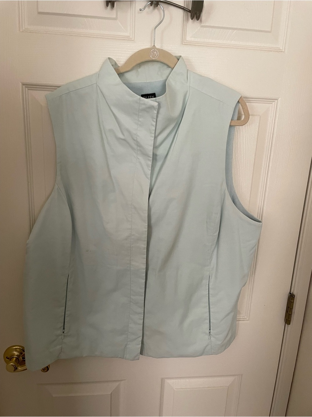 Eileen Fisher Pale Blue Green Sleeveless Stand-Collar Vest